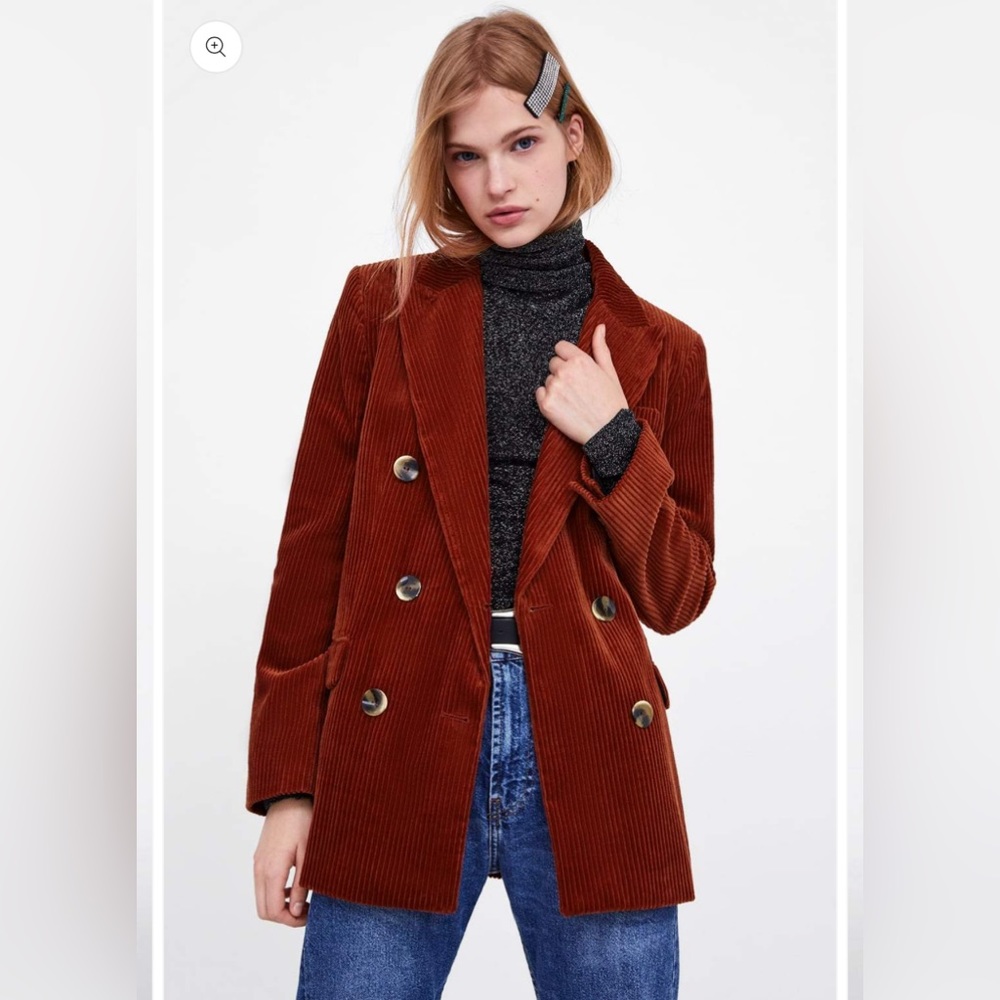 Zara Woman Corduroy Rust Double breasted Blazer Large